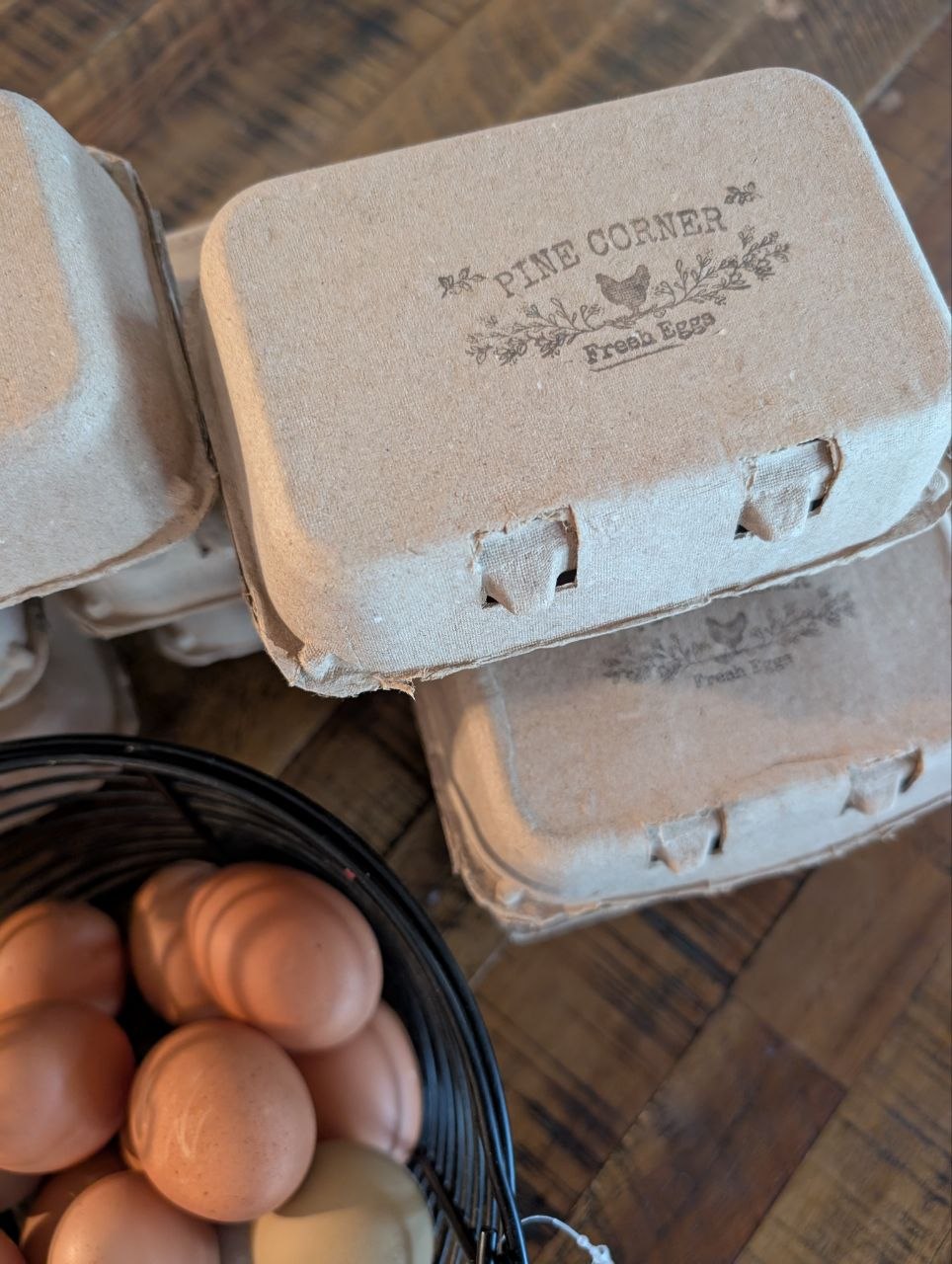 Cartons of Pine Corner fresh eggs